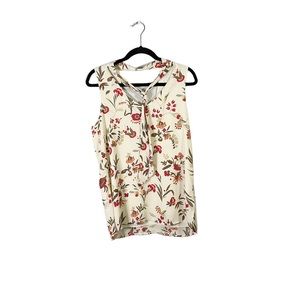 Allison Joy Sleeveless Boho Preppy Tied Neck Floral Blouse Loose Fit Size Small